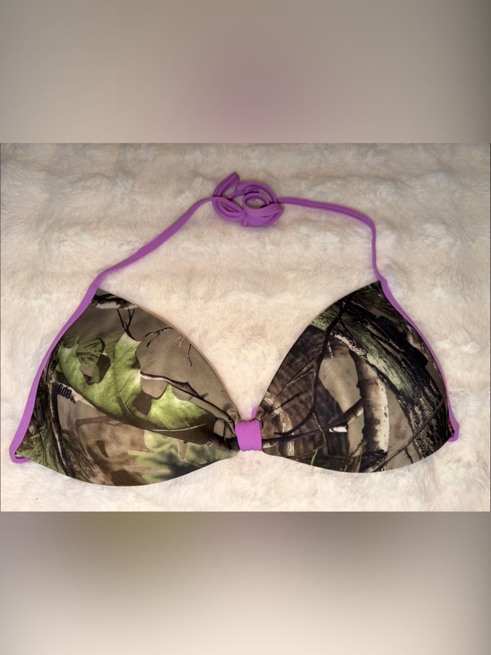 Champion Camo Print Bikini Top with Purple Trim